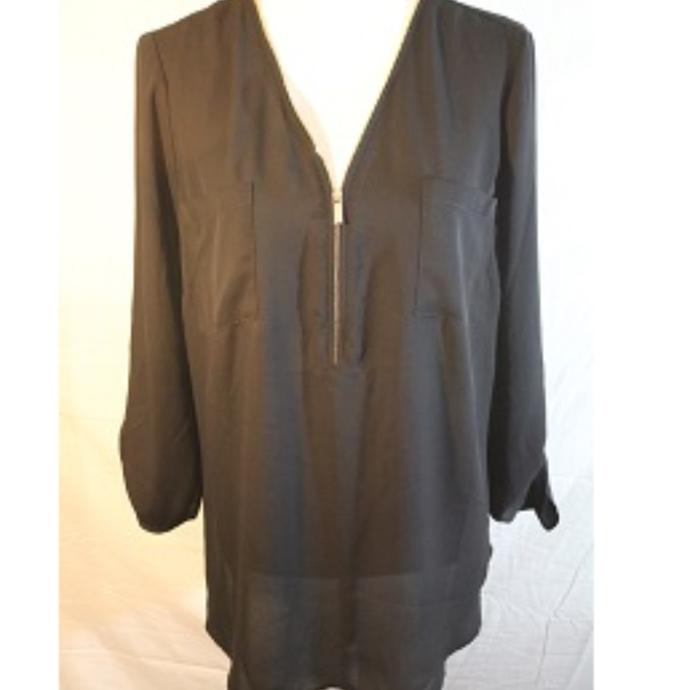 Zac & Rachel Zip Front Blouse Black XL
